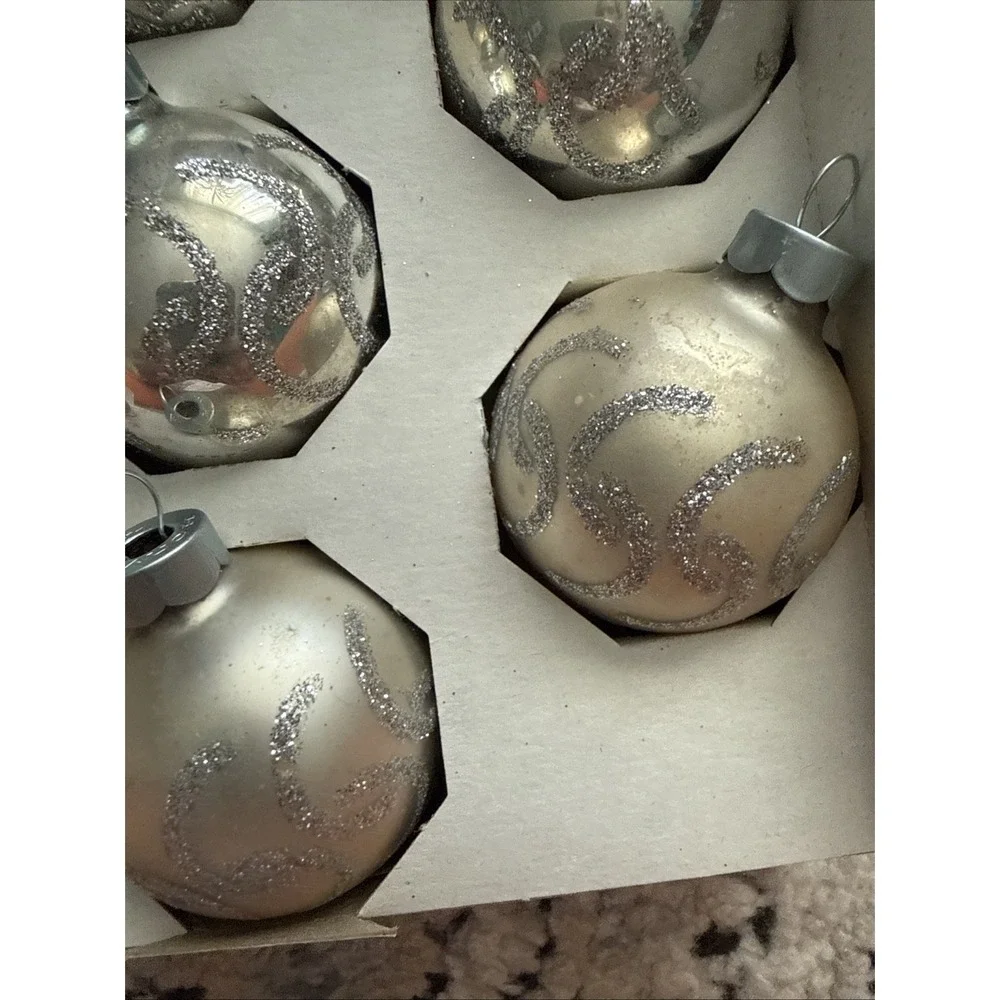 Vintage Pyramid Glass Christmas Ornaments Set of 10 Champagne Silver Glitter USA